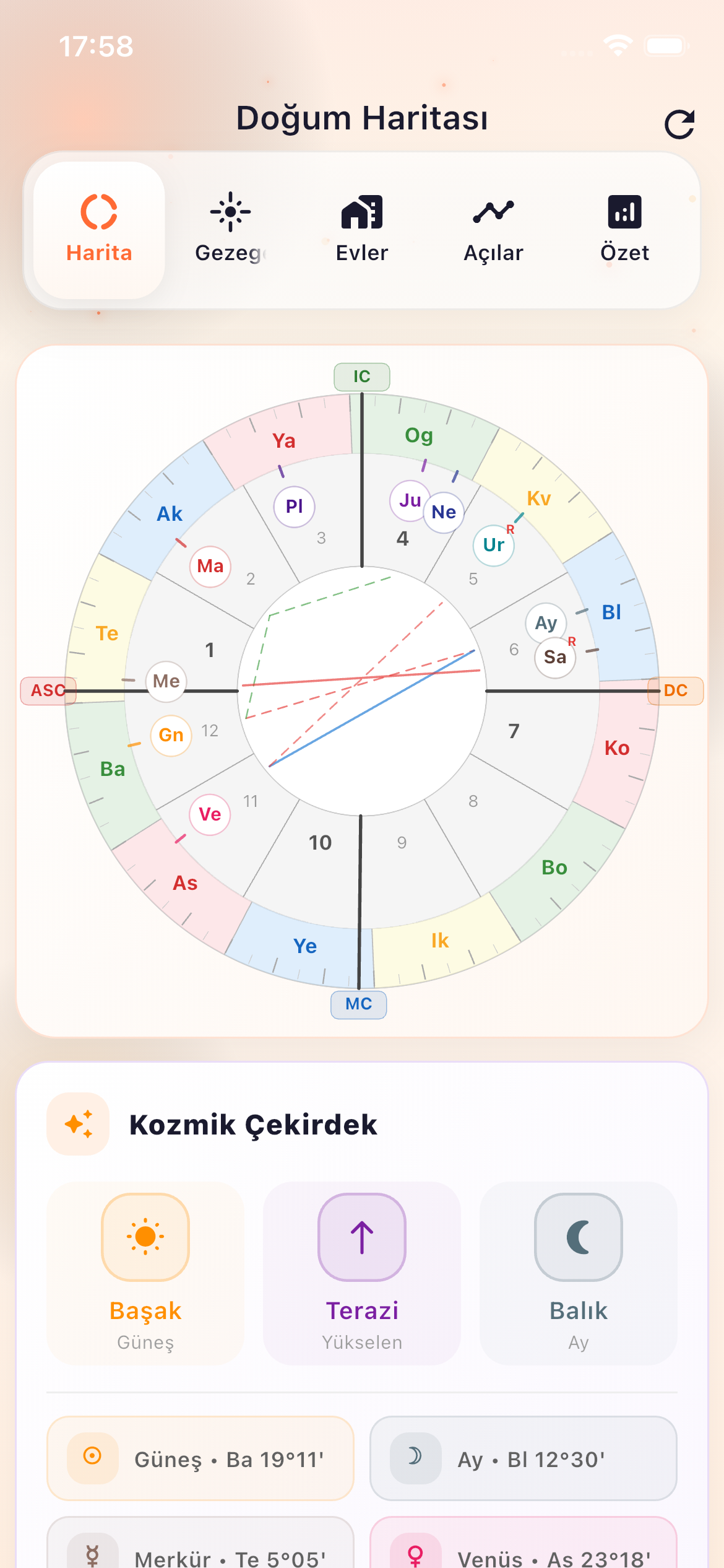MIADA AI birth chart screen