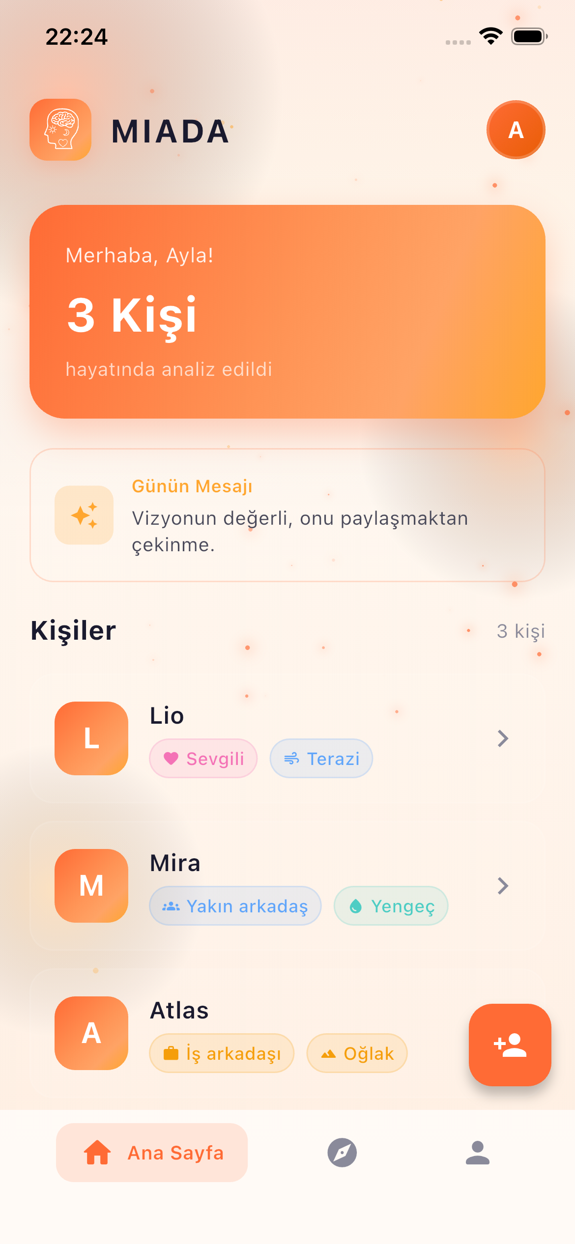 MIADA AI home screen